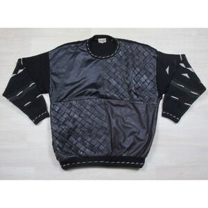 Vintage 80s Bagazio‎ Sweater Mens (XXL) Patchwork Leather Basketweave Wool Blend